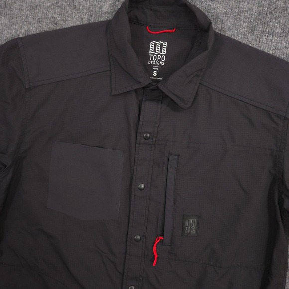 Topo Designs Tech Shirt Mens Small Black Performance Outdoor Hiking Snap Front - Picture 2 of 7
